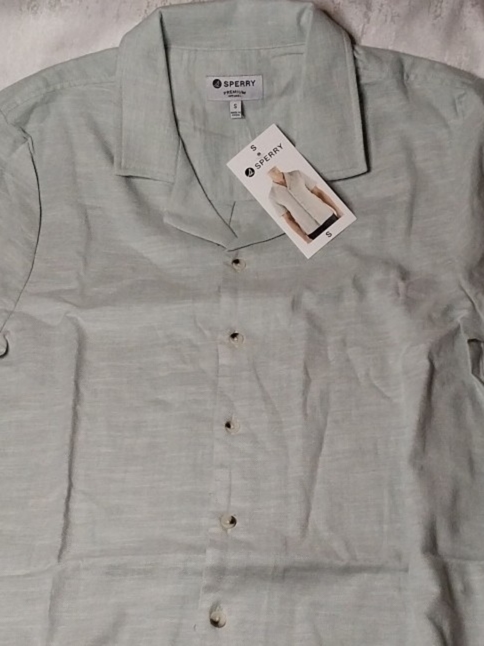 Sperry Men's Pale Sage Short Sleeve Button-Down Shirt Small